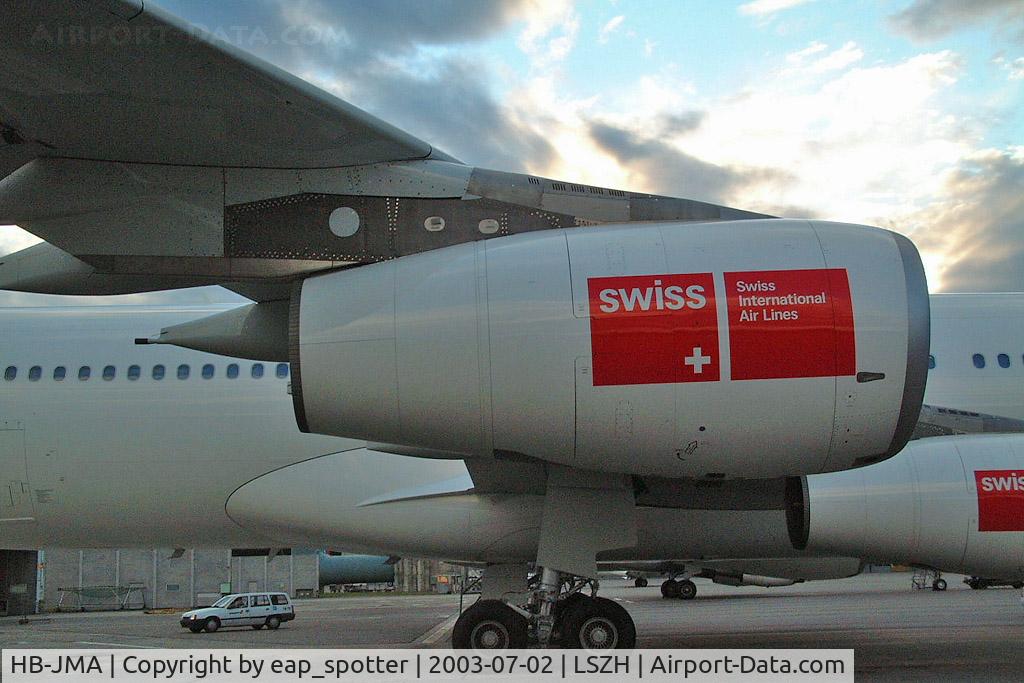 HB-JMA, 2003 Airbus A340-313 C/N 538, close up engine