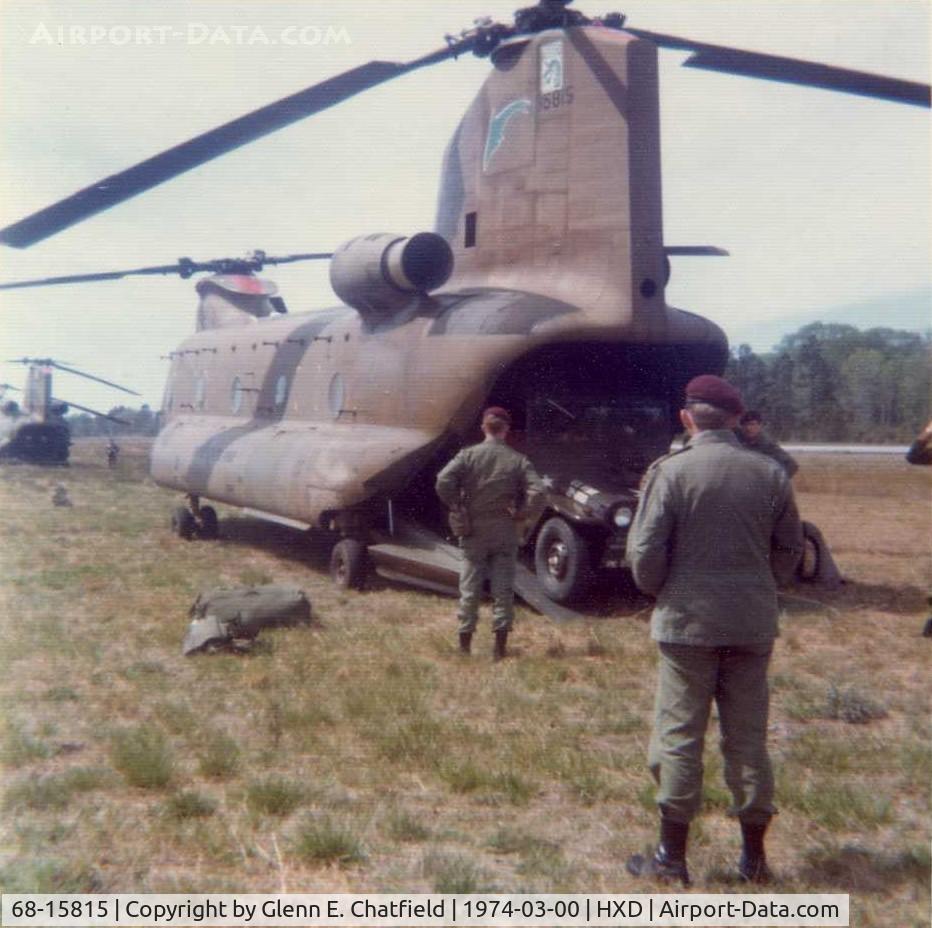 68-15815, 1968 Boeing Vertol CH-47C Chinook C/N B.527, CH-47C bringing in a Jeep and personnel to prepare to build a pontoon bridge linking Hilton Head Island to the main land, after the bridge was knocked out by a barge.  27th Engr. Battalion (Combat)(Airborne).