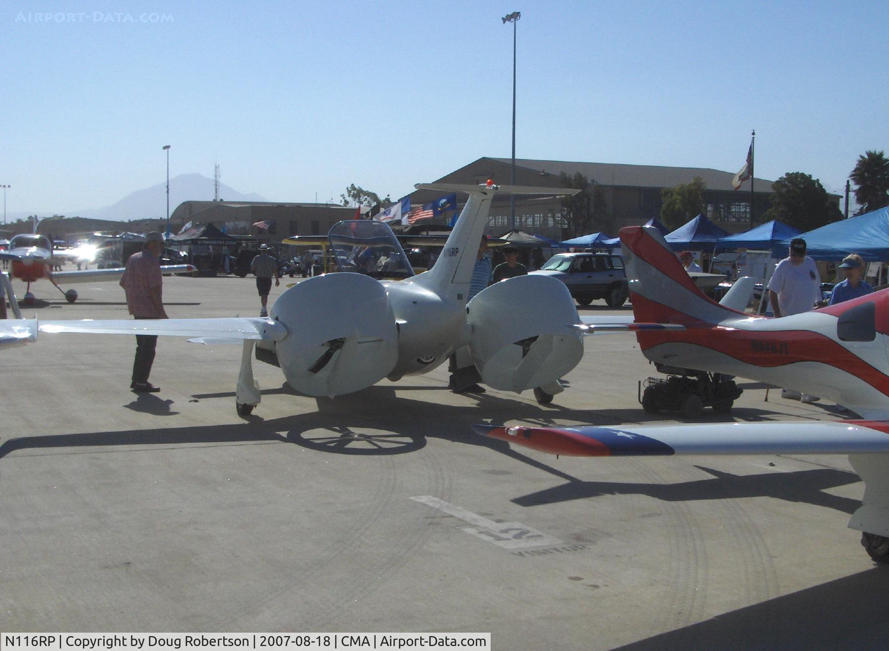 N116RP, Parker Alienair 1 C/N PS1, 2007 Parker ALIENAIR 1 one-off, Toyota Superturbo racing engine 290 Hp, triple shaft-drive transmission, triple ducted fans, rear fans shown in intermediate tilted thrust position, as of photo date has not lifted off or flown-only taxied under power