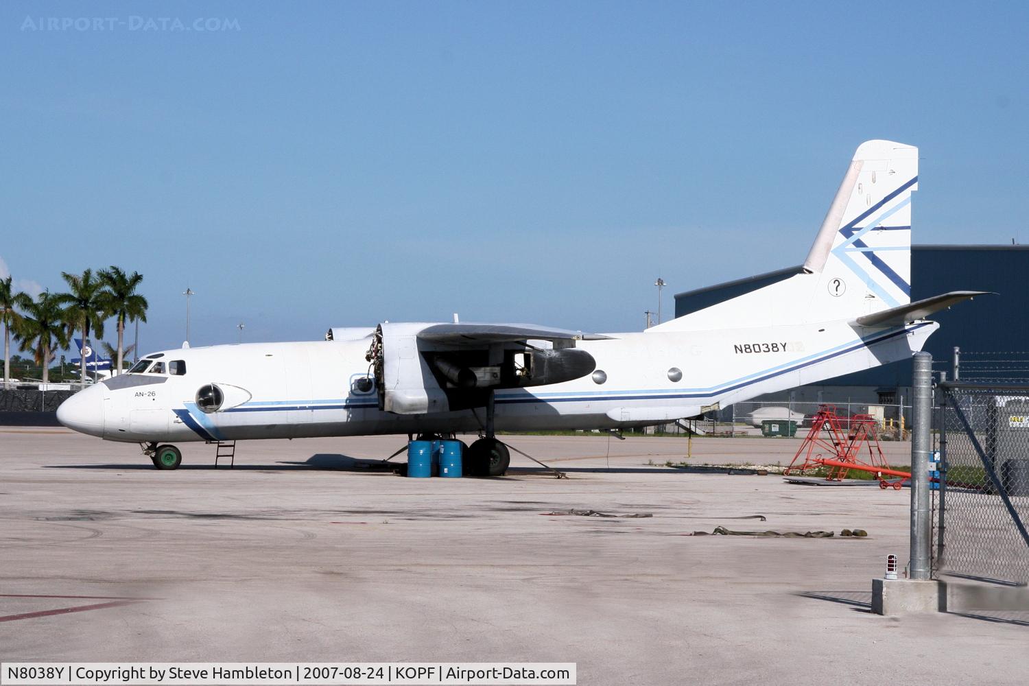 N8038Y, Kiev Aviation Plant AN-26 C/N 91-04, Standing without propellors at Opa Locka, FL, USA