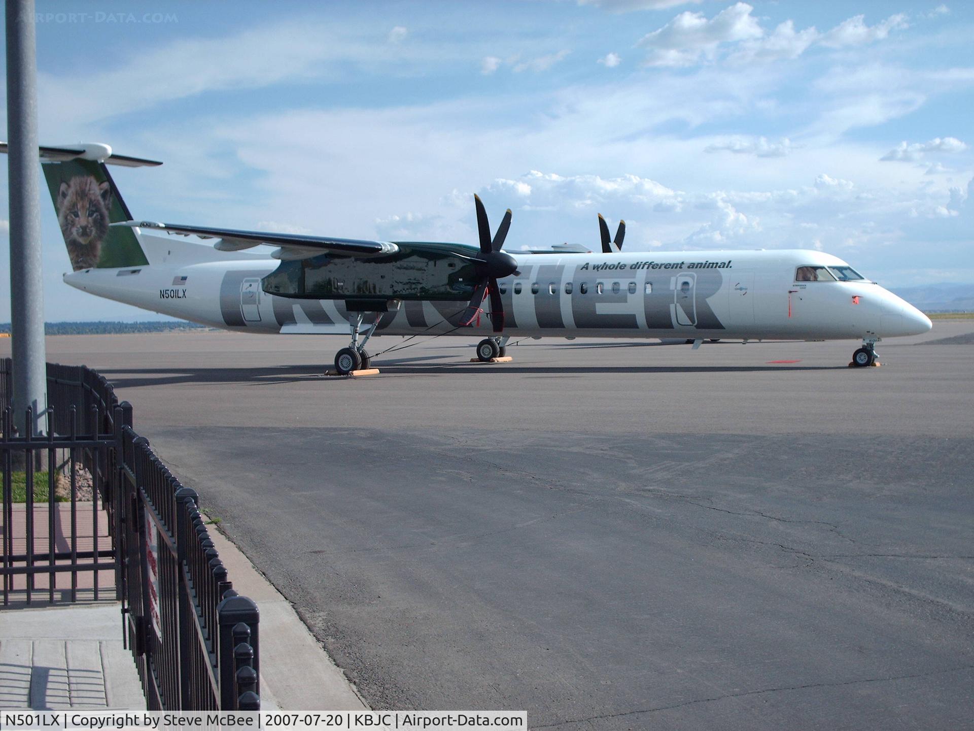 N501LX, 2007 Bombardier DHC-8-402 Dash 8 C/N 4165, Luke the Lynx taken at KBJC shortly after delivery.