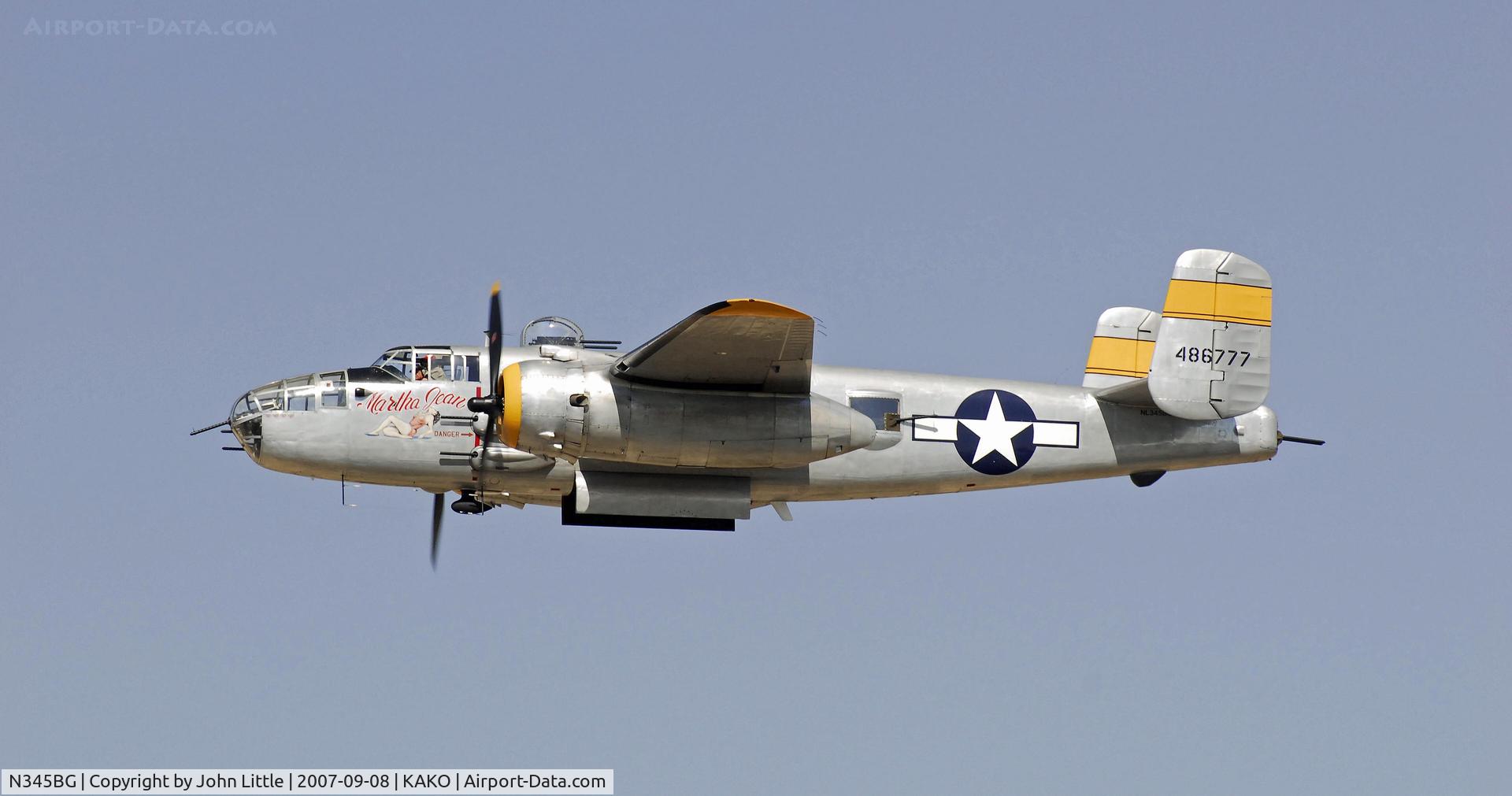 N345BG, 1944 North American TB-25N Mitchell C/N 108-47531, B-25 Action Shot - National Radial Engine Exhibition 2007 - Akron Colorado