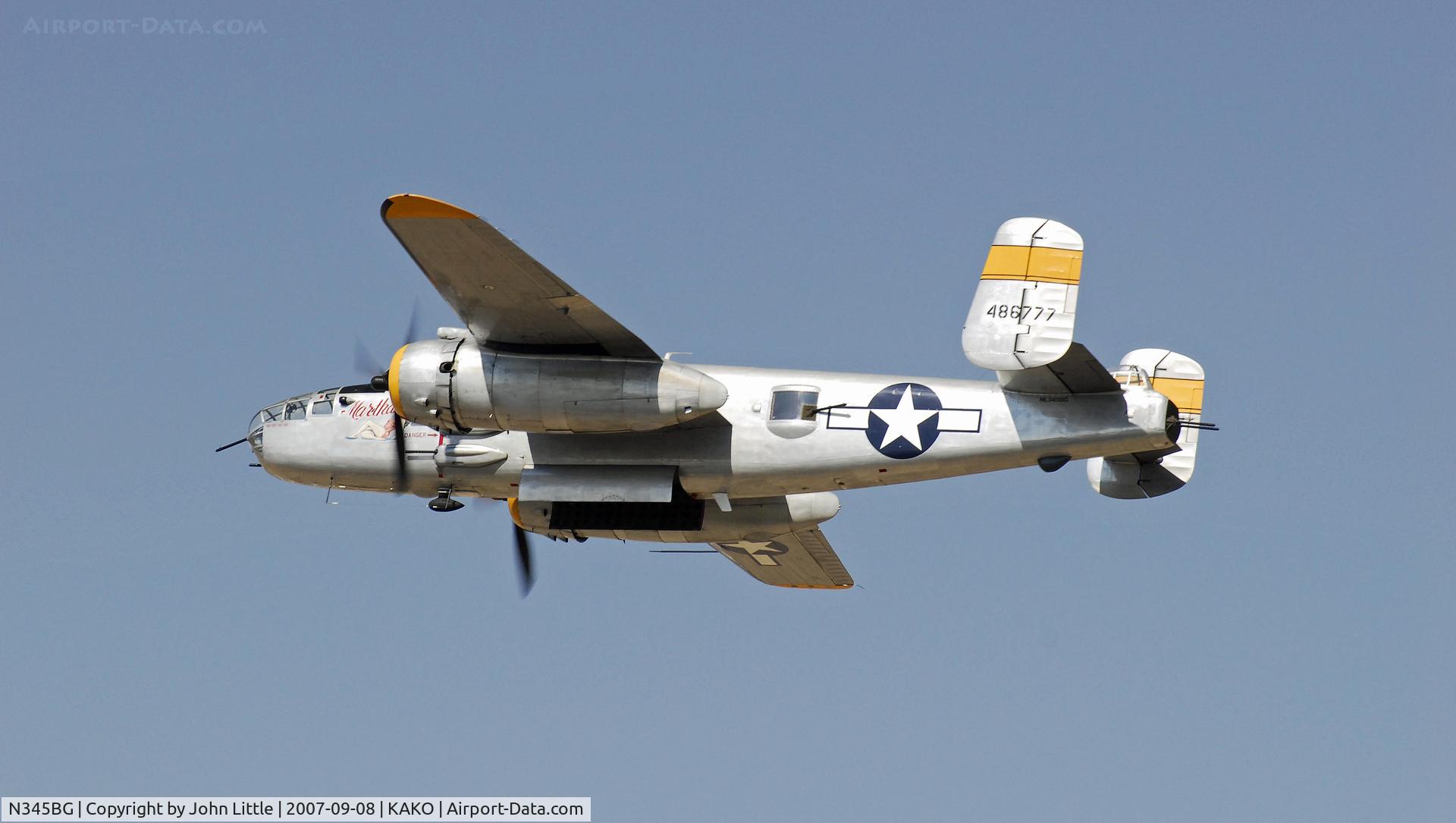 N345BG, 1944 North American TB-25N Mitchell C/N 108-47531, B-25 Action Shot - National Radial Engine Exhibition 2007 - Akron Colorado