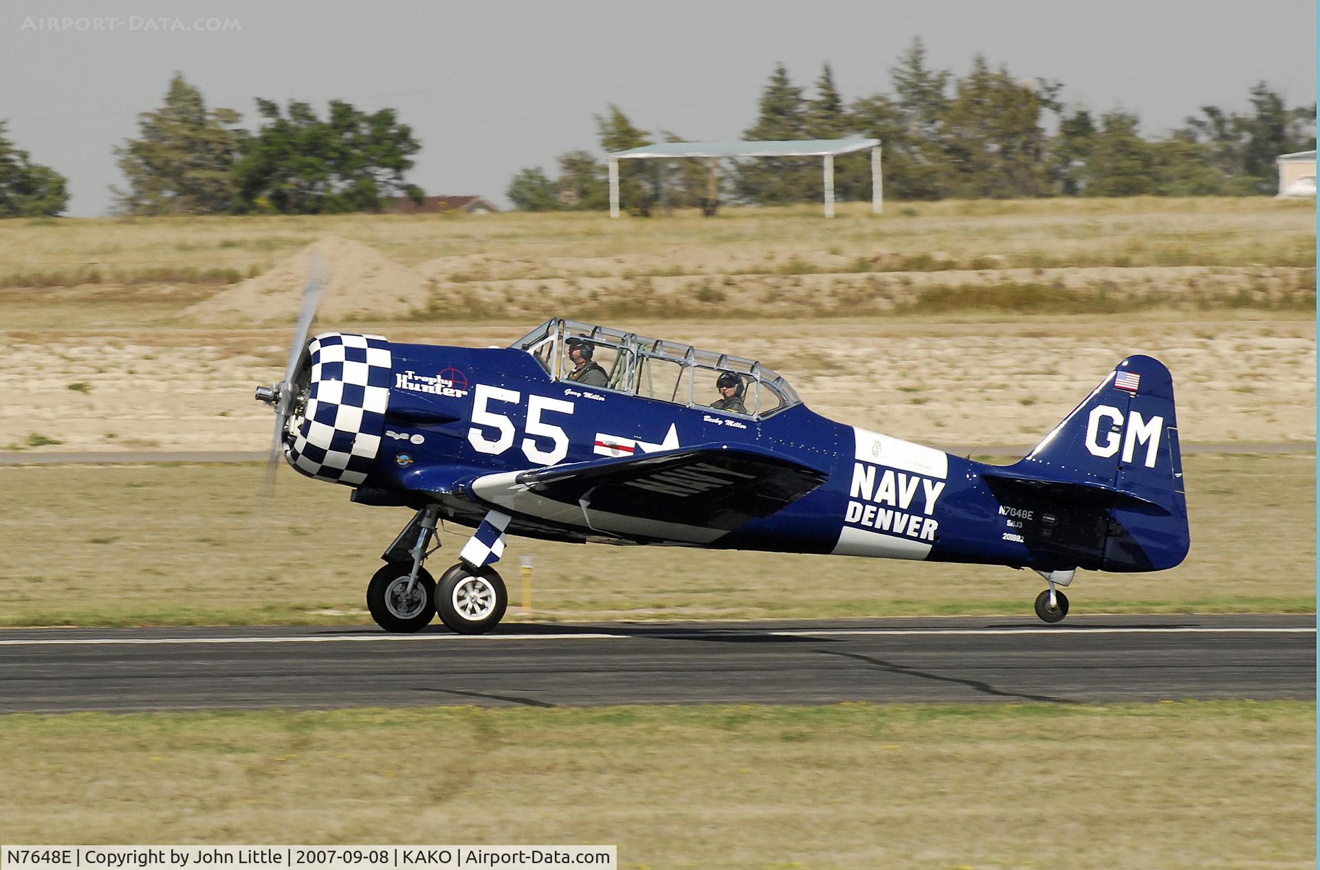 N7648E, 1942 North American SNJ-3 Texan C/N 78-6987, Gary Miller and the SNJ headed to Centennial - National Radial Engine Exhibition 2007 - Akron Colorado