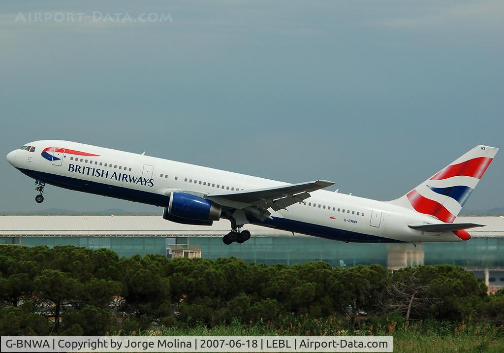 G-BNWA, 1989 Boeing 767-336 C/N 24333, Taking off RWY 25L.