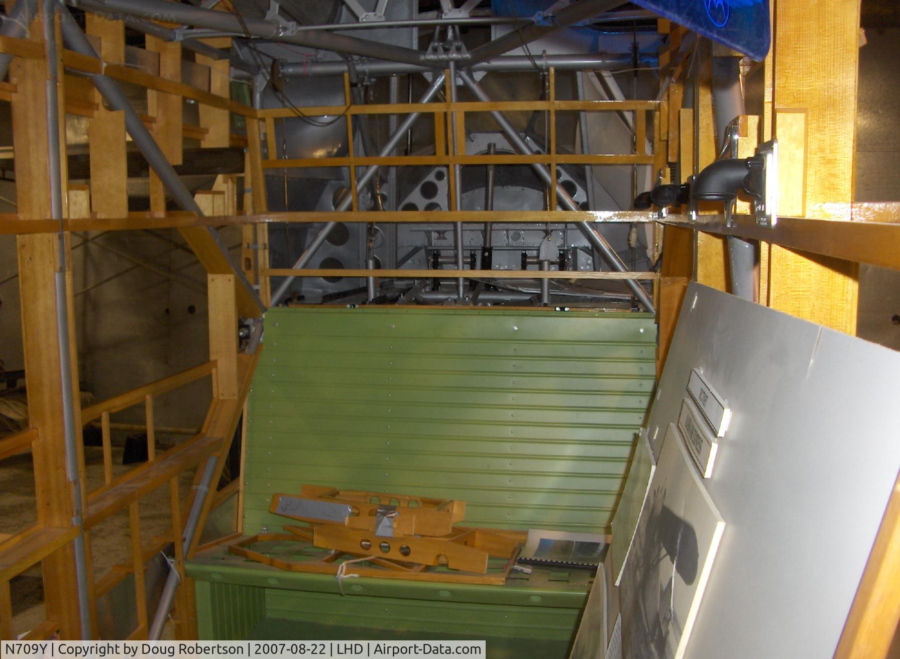 N709Y, 1931 American Airplane & Engine Pilgrim 100B C/N 6605, 1931 American Airplane & Engine PILGRIM 100-B, P&W R-1340 600 Hp, under complete reconstruction/restoration, at Alaska Aviation Heritage Museum, in fuselage looking aft
