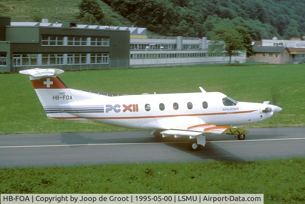HB-FOA, 1991 Pilatus PC-12 C/N P01, Thans called PCXII this is the first prototype of the Pilatus PC-12. Note the interim wing design.