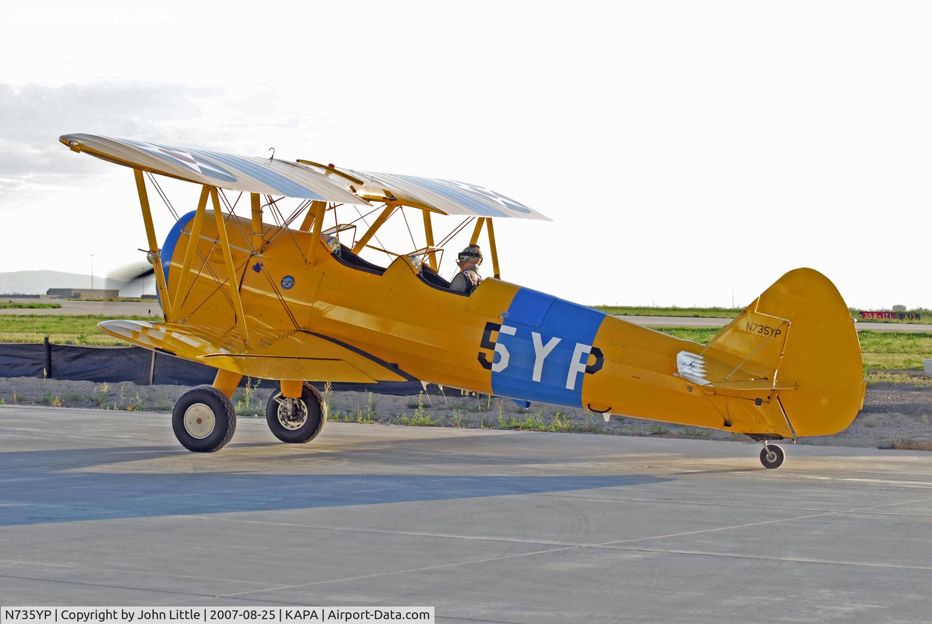 N735YP, 1942 Boeing B75N1 C/N 75-2611, Taxi to parking