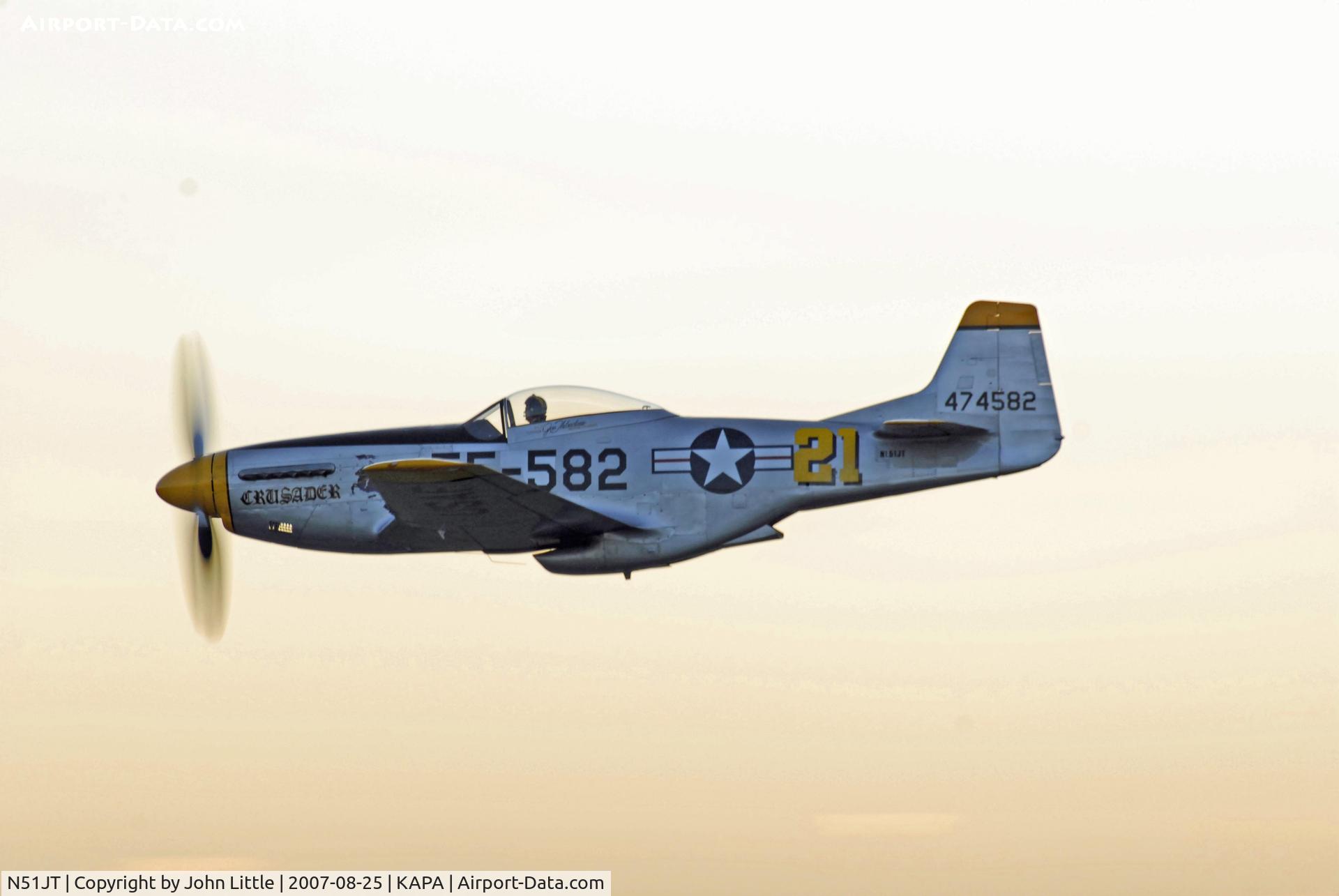 N51JT, 1946 North American P-51D Mustang C/N 122-41122 (44-74582), Joes low pass just as sun has set on the Mountains produces a great sky effect. camera really cranked up in ISO speed, but details are still looking good