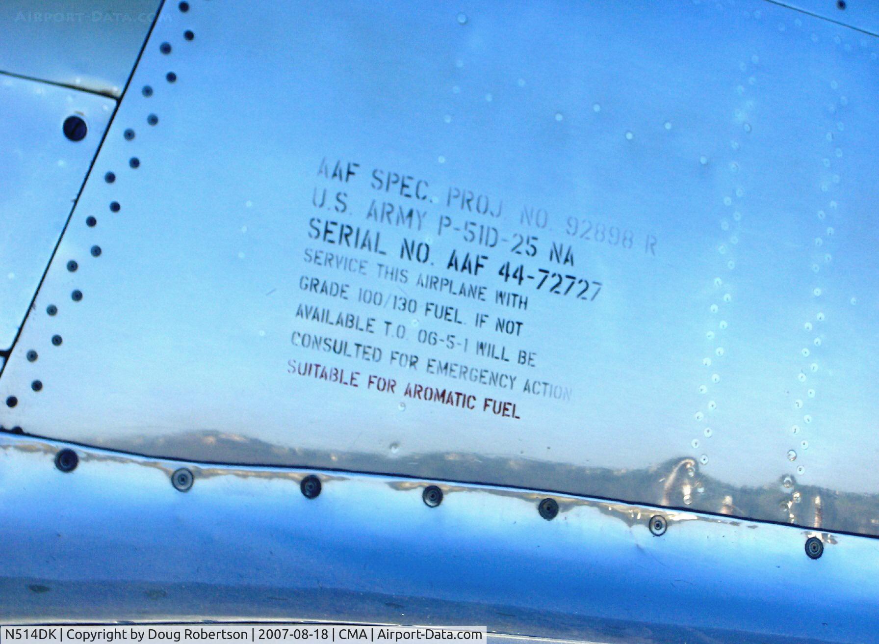 N514DK, 1945 North American P-51D Mustang C/N 45-11558, 1945 North American P-51D-25 MUSTANG, Packard-Rolls V-1650-7 1,490 Hp, Limited class, data stencil