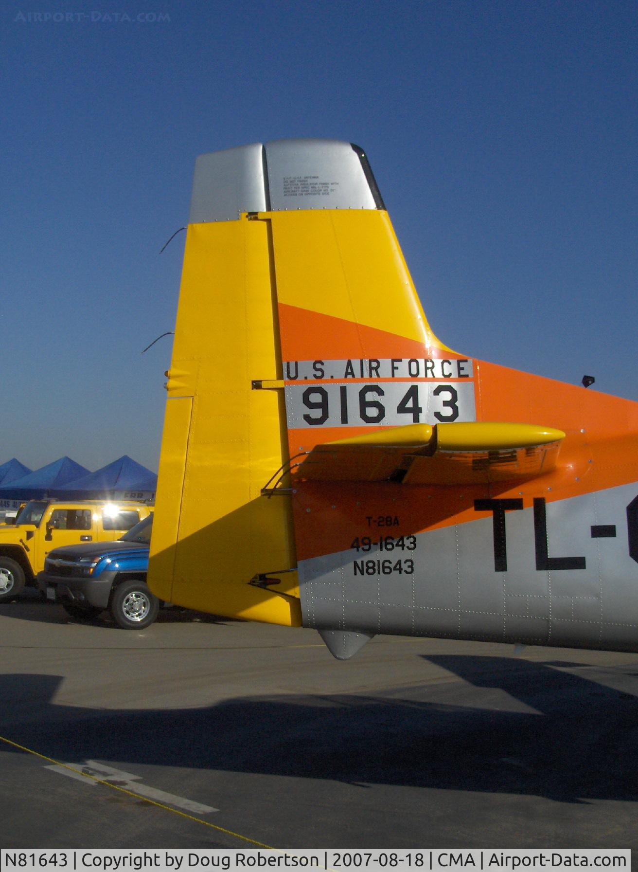 N81643, 1949 North American T-28A Trojan C/N 159-155 (49-1643), North American T-28A TROJAN, Wright R-1300-C7BA 800 Hp, tail data