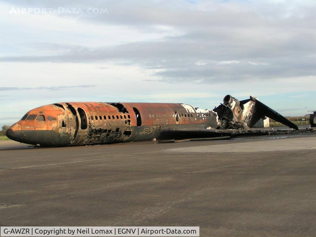 G-AWZR, 1971 Hawker Siddeley HS-121 Trident 3B-101 C/N 2318, Airframe used for fire training,now removed from airport.