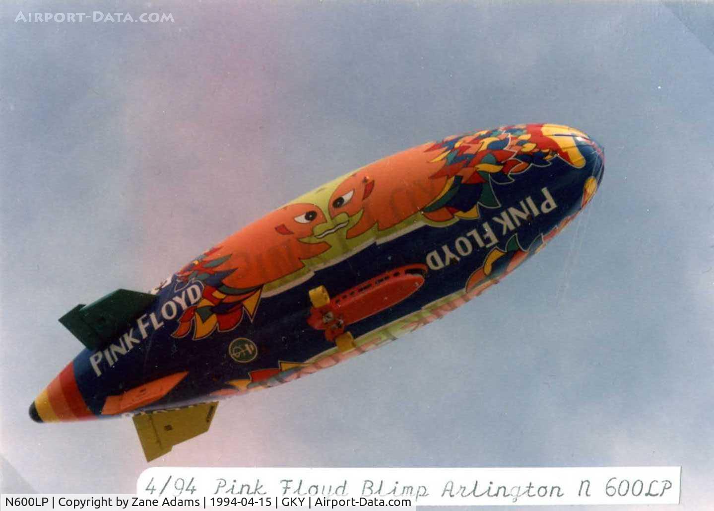 N600LP, Airship Industries Skyship 600 C/N 1215/05, Pink Floyd paint...airship destroyed  June 27th, 1994 in North Carolina wind storm. Envelope was cut up and pieces sold to fans through Rolling Stone.