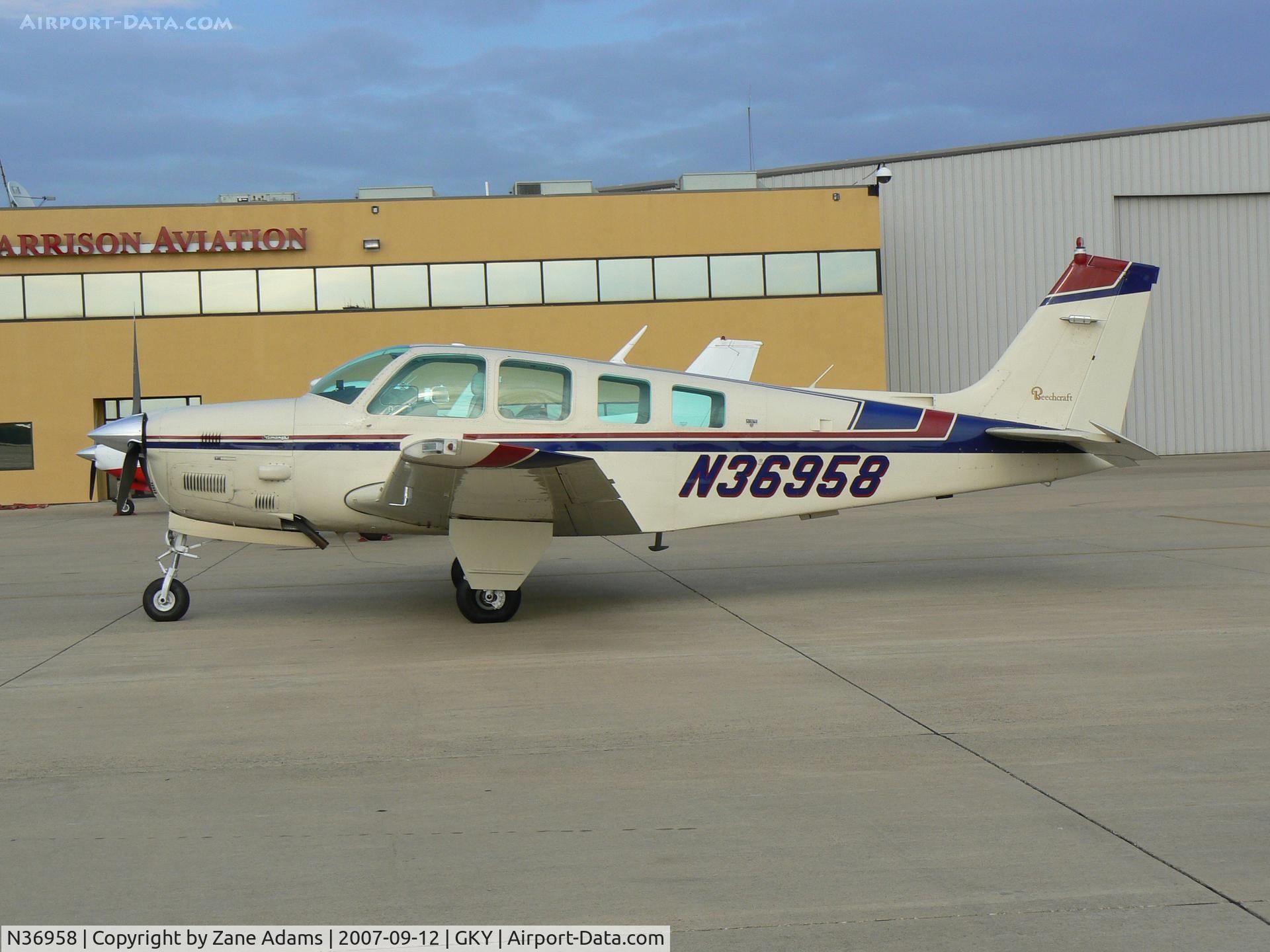 N36958, 1980 Beech A36TC Bonanza 36 C/N EA-137, on the ramp at Arlington Muni