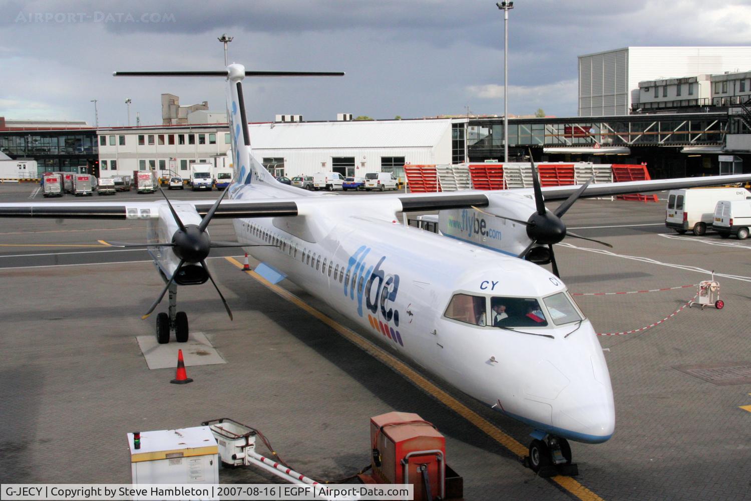 G-JECY, 2007 De Havilland Canada DHC-8-402Q Dash 8 C/N 4157, Ready for return departure to Manchester after a short rest at Glasgow.