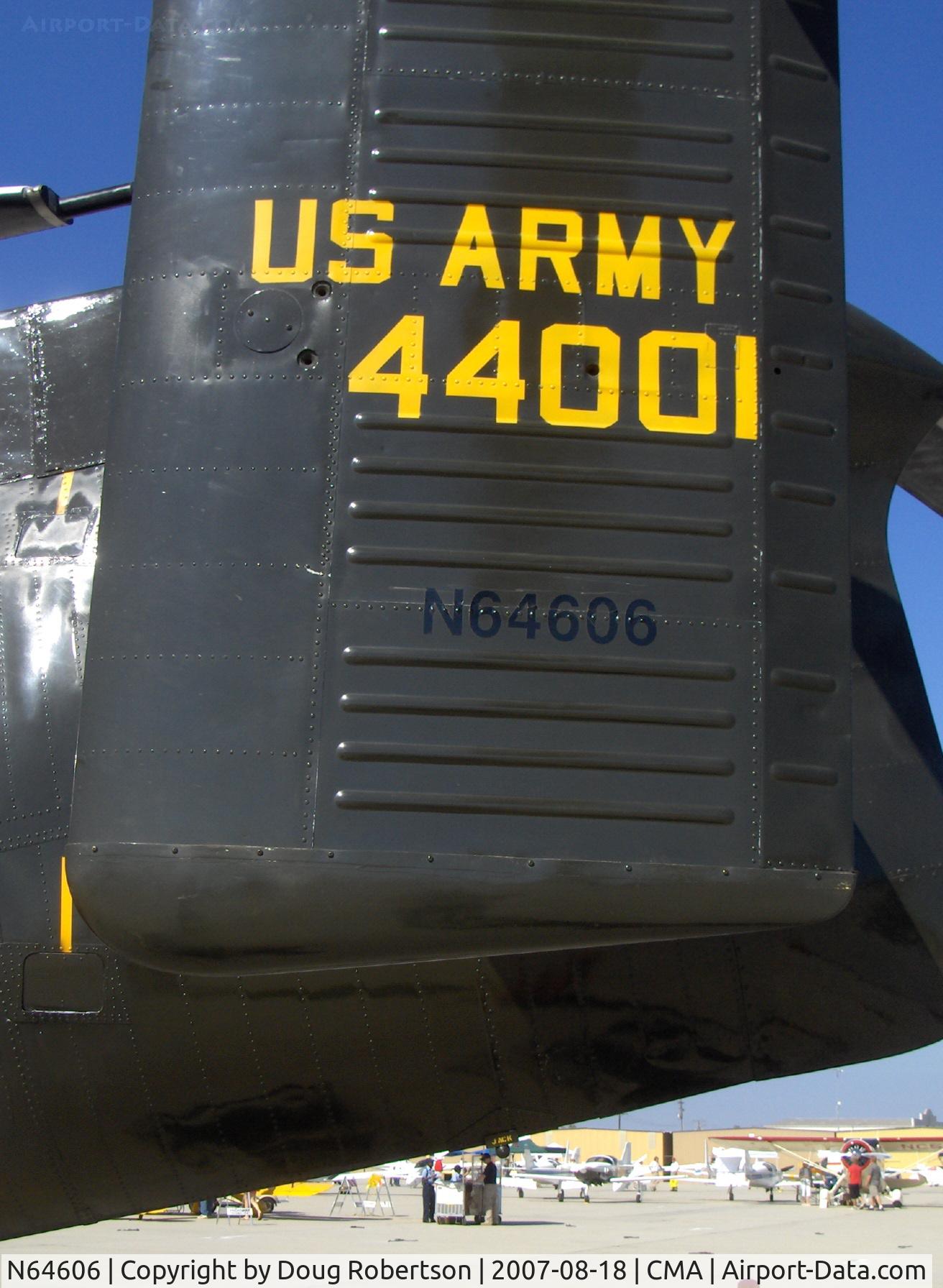 N64606, 1957 Vertol H-21B Workhorse C/N B.154 (54-4001), 1957 Vertol H21B SHAWNEE, Wright R-1820-103 Cyclone 1,425 Hp, of Classic rotors Museum, tail data, N64606 is the very last 'Banana' flying