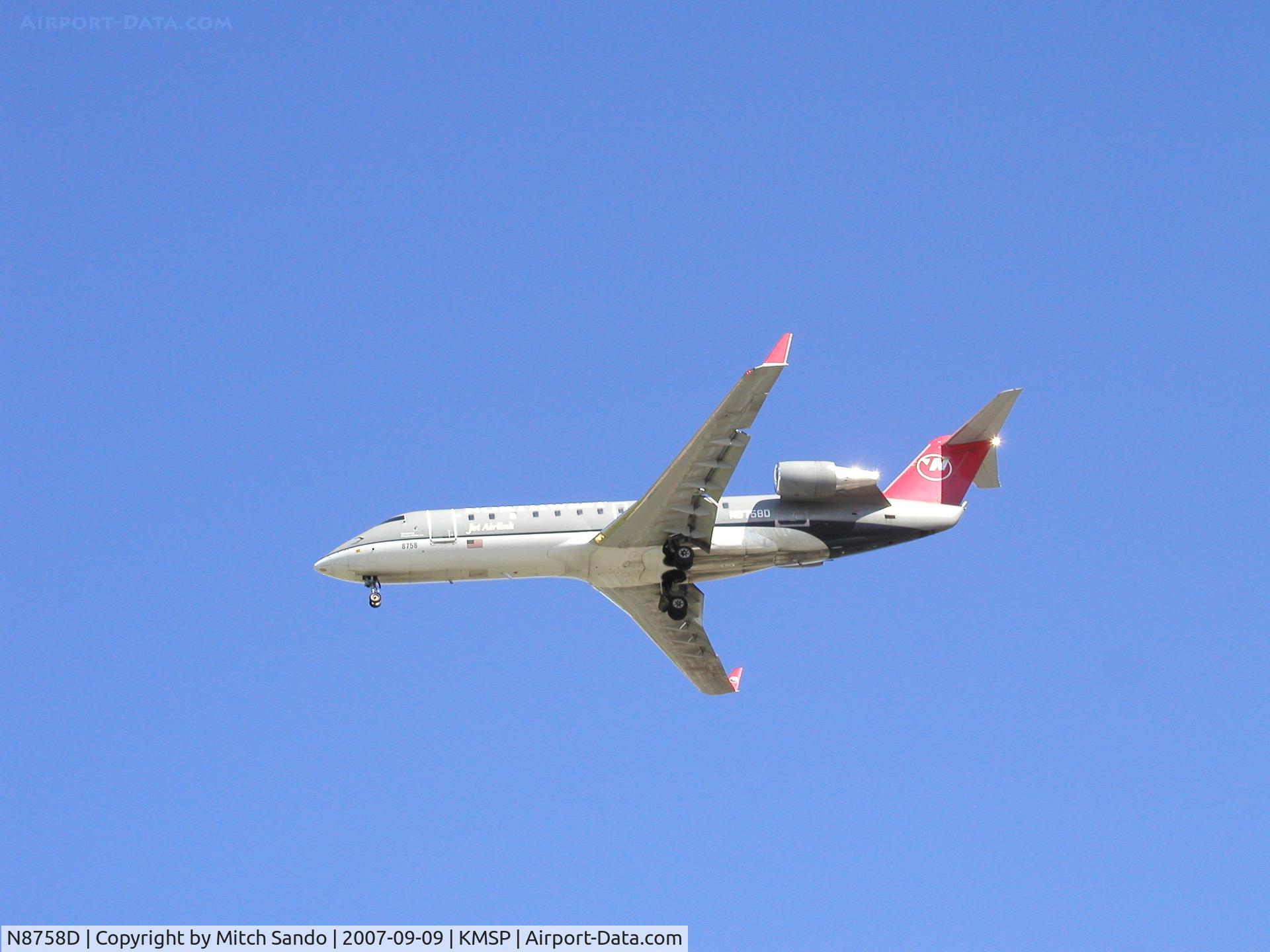 N8758D, 2003 Bombardier CRJ-200 (CL-600-2B19) C/N 7758, FLG2818 landing Runway 35 from St. Louis (STL).