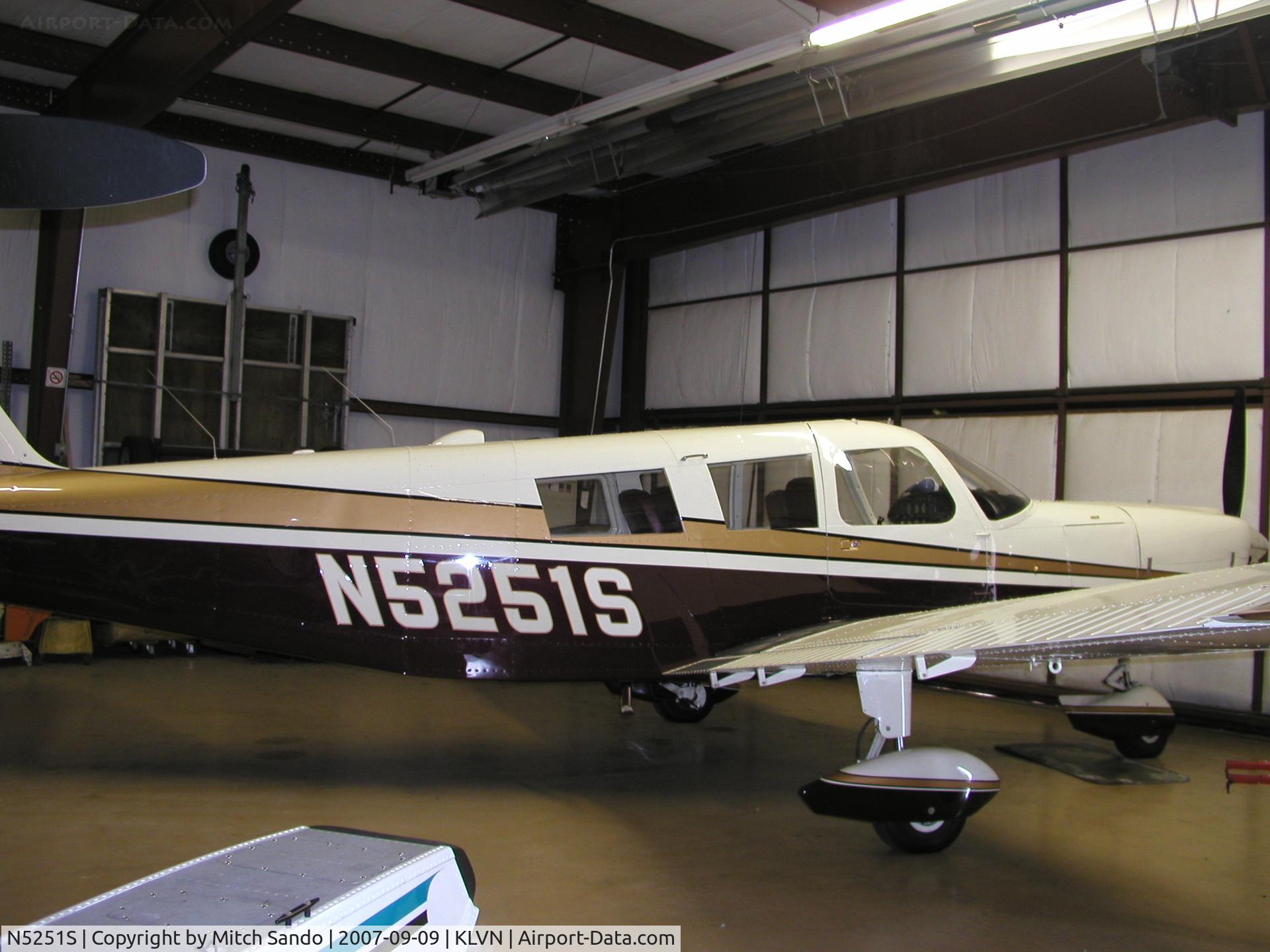 N5251S, 1970 Piper PA-32-300 Cherokee Six C/N 32-40954, Parked inside the hangar after a VFR flight from Brainerd, MN (BRD) with a new engine.