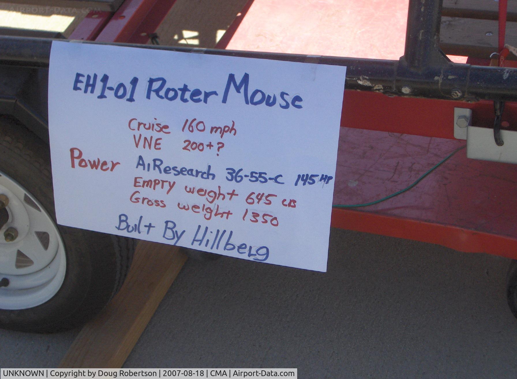 UNKNOWN, , Hillberg EH 1-01 ROTORMOUSE, AiResearch 36-55C 145 shp, in build, data card