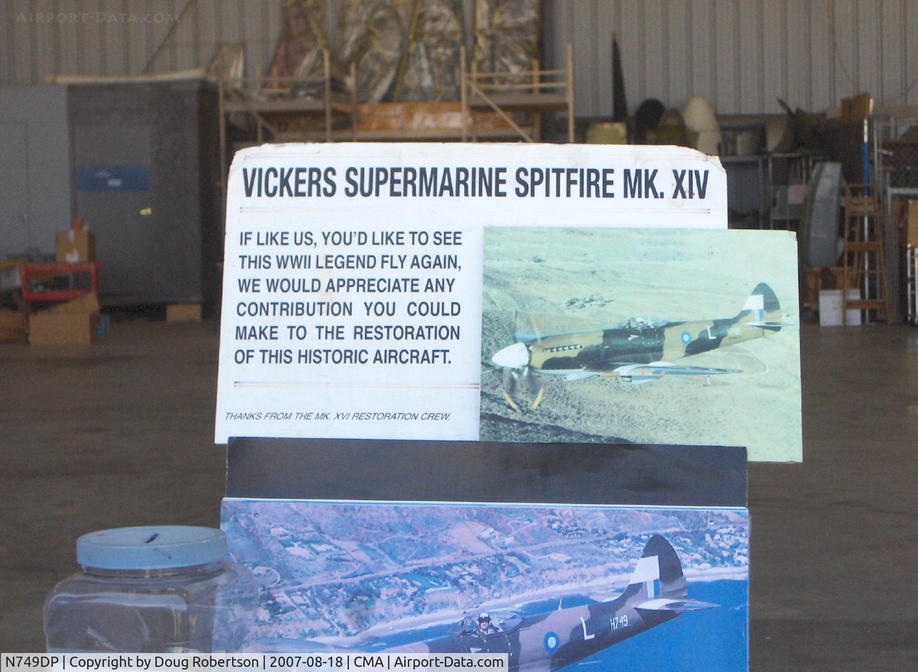 N749DP, 1945 Supermarine Spitfire XIV C/N 6S/583887, 1983 Vickers/Supermarine SPITFIRE Mark XIVe, Rolls Royce Griffon 65 V-12, 2,050 Hp, in restoration, info card