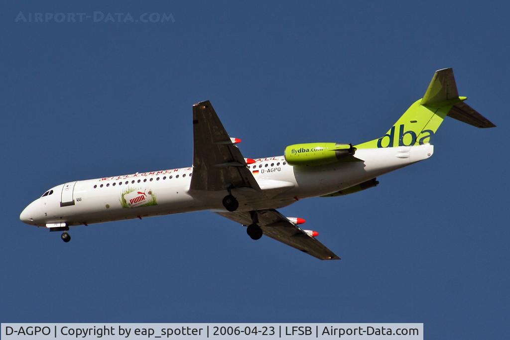 D-AGPO, 1991 Fokker 100 (F-28-0100) C/N 11334, on final for rwy 34
