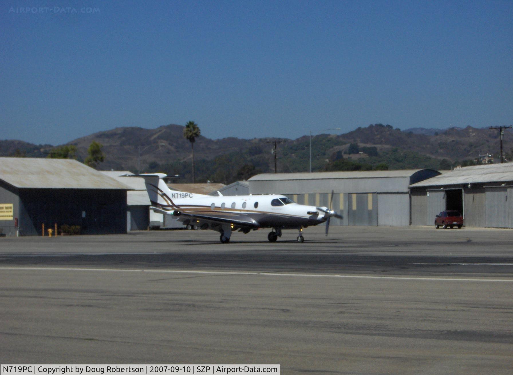 N719PC, 2006 Pilatus PC-12/47 C/N 719, 2006 Pilatus PC-12/47, one P&W (Canada) PT6A-67B 1,605 shp free turbine Turboprop flat rated at 1,200 shp, 330 Cu. Ft. cabin, the PT6A is the World's most reliable free turbine turboprop engine, awaiting takeoff for Rwy 22