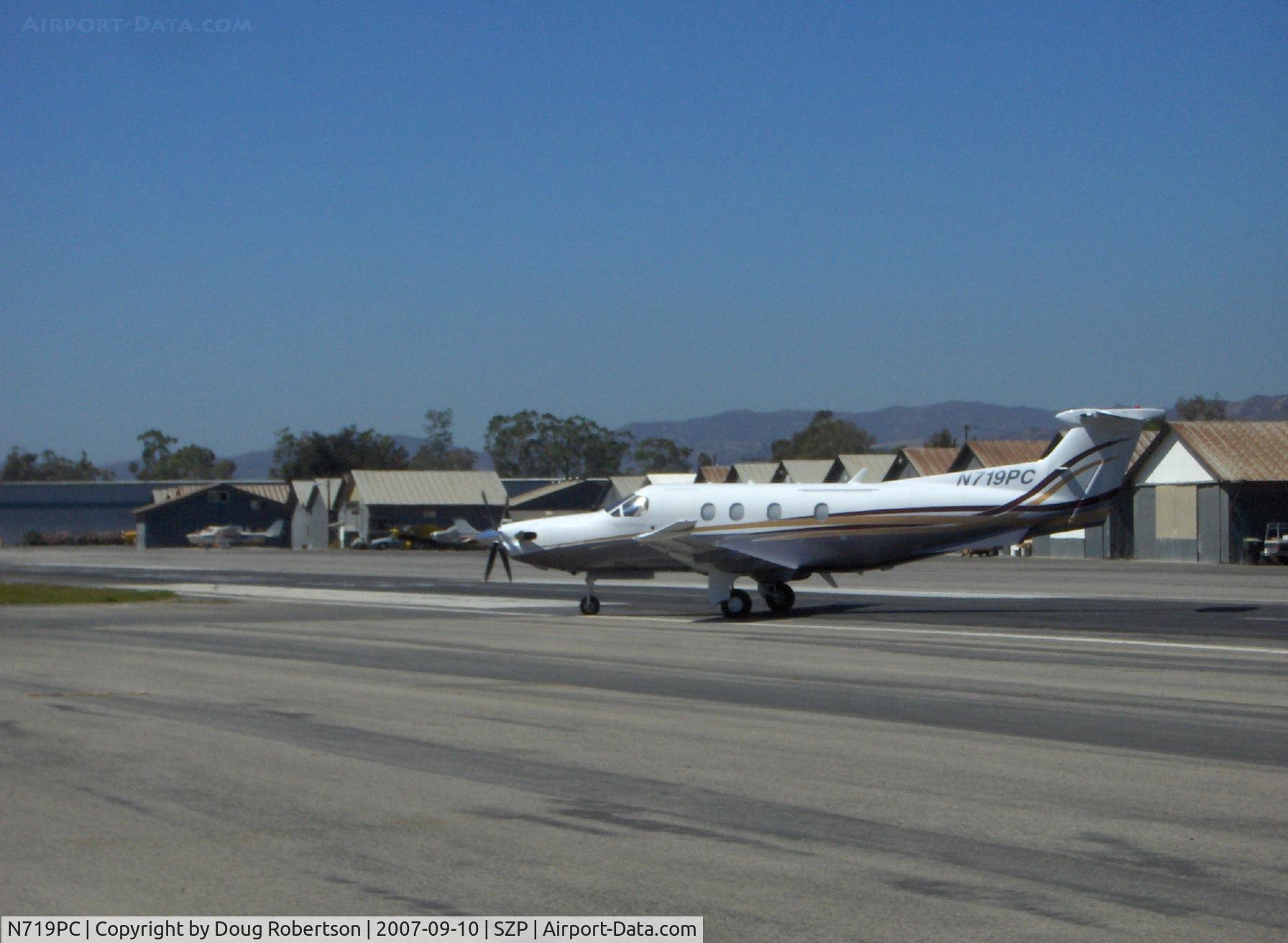 N719PC, 2006 Pilatus PC-12/47 C/N 719, 2006 Pilatus PC-12/47, one P&W (Canada) PT6A-67B 1,605 shp free turbine Turboprop flat rated at 1,200 shp, 330 Cu. Ft. cabin, the PT6A is the World's most reliable free turbine turboprop engine, taxi off Rwy 22