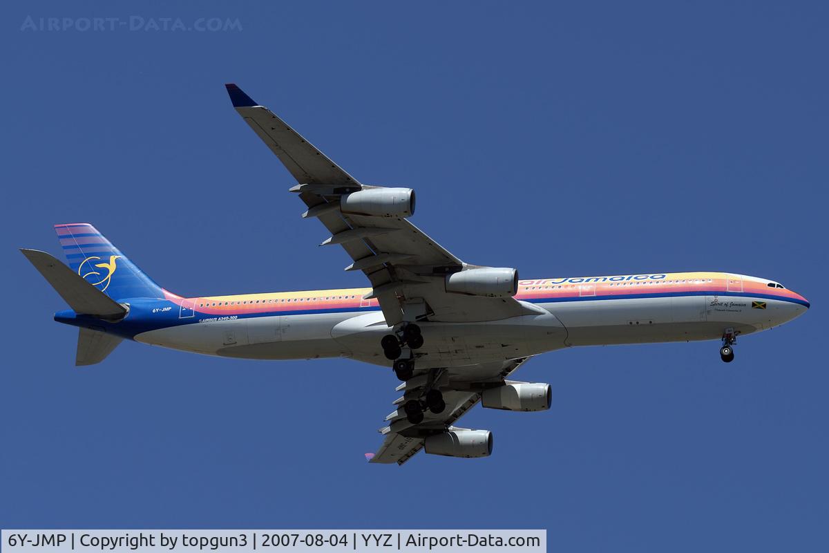 6Y-JMP, 1999 Airbus A340-313 C/N 257, Short final for RWY06R.