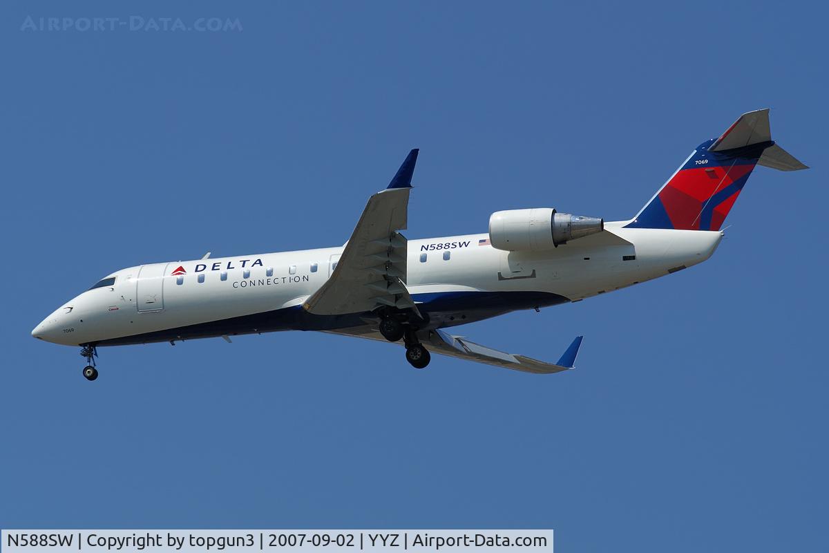 N588SW, 1995 Canadair CRJ-100ER (CL-600-2B19) C/N 7069, Short final for RWY24L.