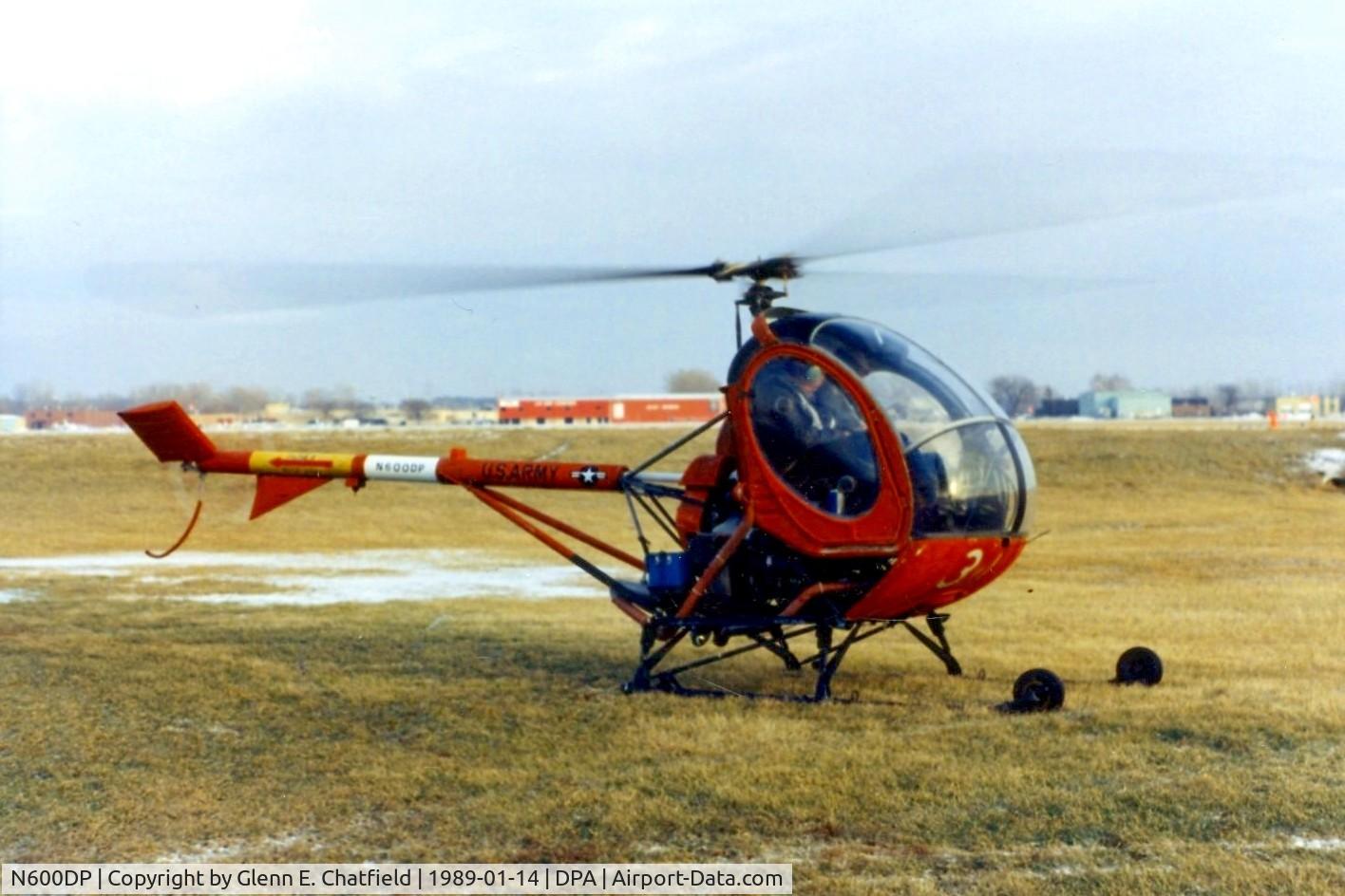 N600DP, Hughes TH-55 C/N 6716834, TH-55A 67-16834 with the DuPage County Sheriff.  I'm about to take a ride.  This aircraft is no longer with them, having been sold in 1995.