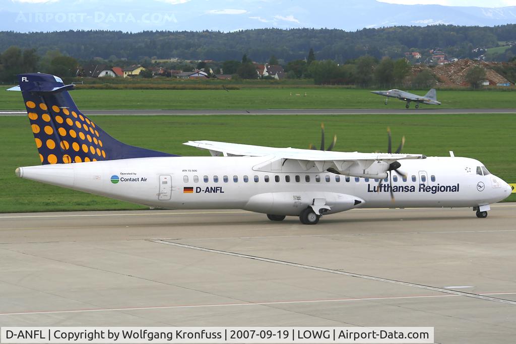 D-ANFL, 2001 ATR 72-212A C/N 668, with a F-5 Tiger taking off in background