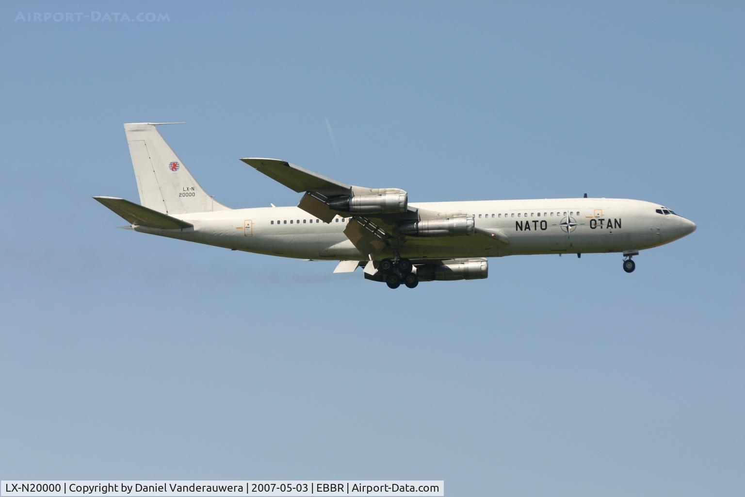 LX-N20000, 1968 Boeing 707-307C(TCA) C/N 20000, several seconds before touching rwy 02