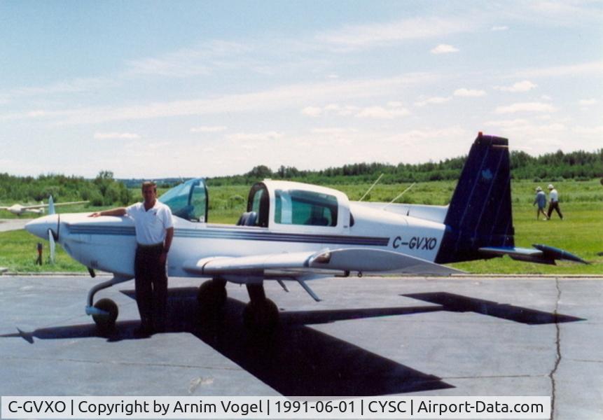 C-GVXO, 1979 American Aviation AA-5A Traveler C/N AA5A-0786, Aircraft on the day I sold it in 1991 (after 4 years) at Sherbrooke Airport, Quebec, Canada