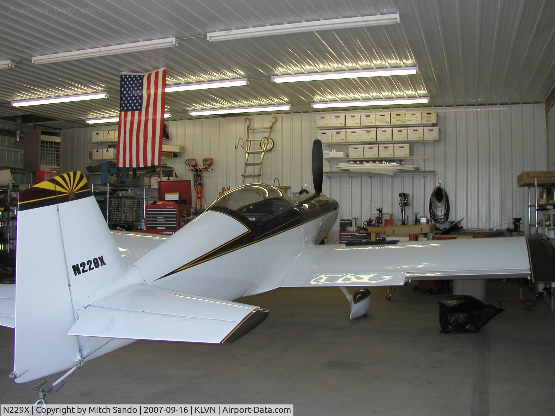 N229X, 2005 Harmon Rocket II C/N 250, Parked inside the hangar.