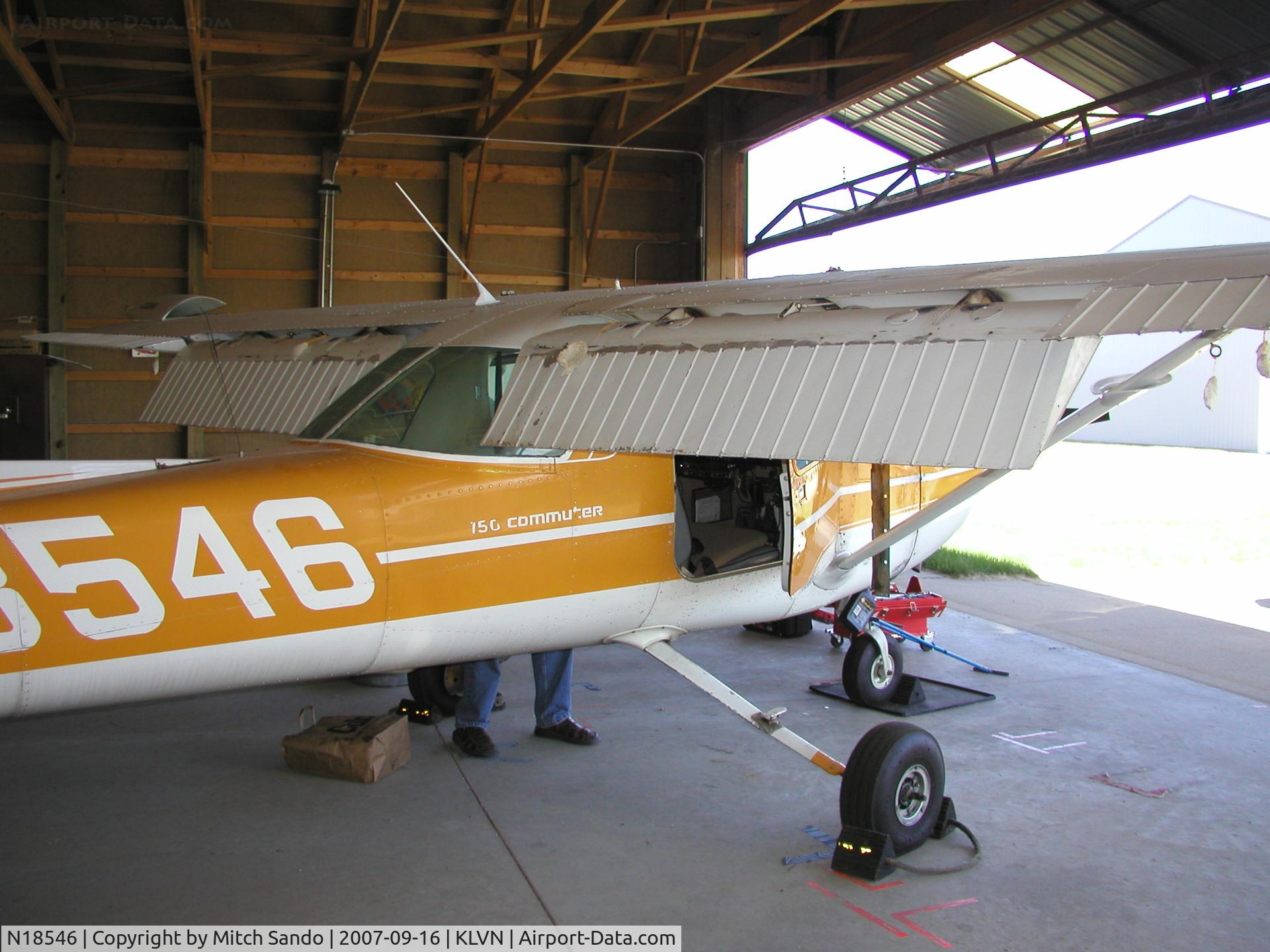 N18546, 1972 Cessna 150L C/N 15073934, Parked inside the hangar.