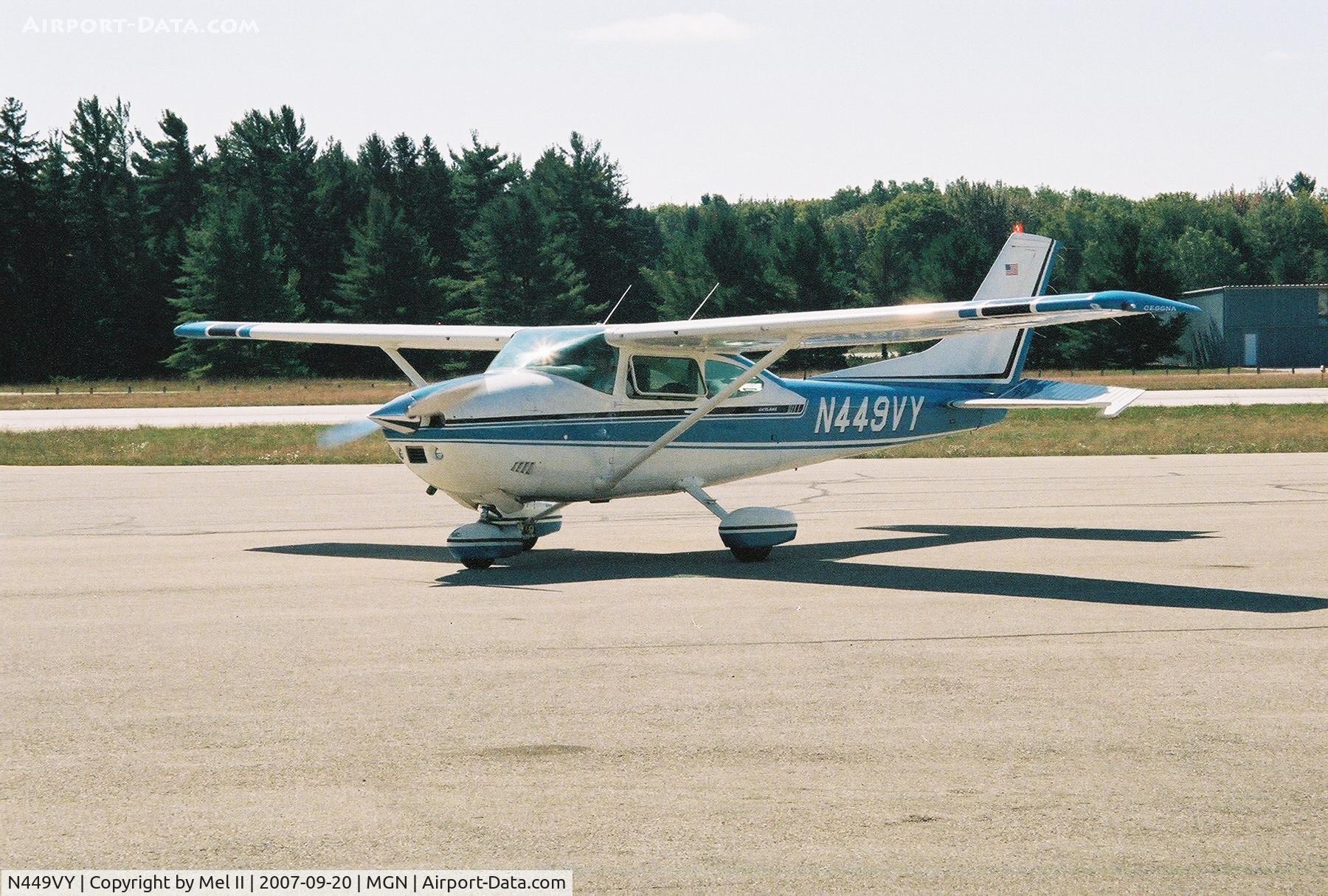 N449VY, 1973 Cessna 182P Skylane C/N 18262199, Taxi from landing RWY 28 @ Harbor Springs Airport (MGN)