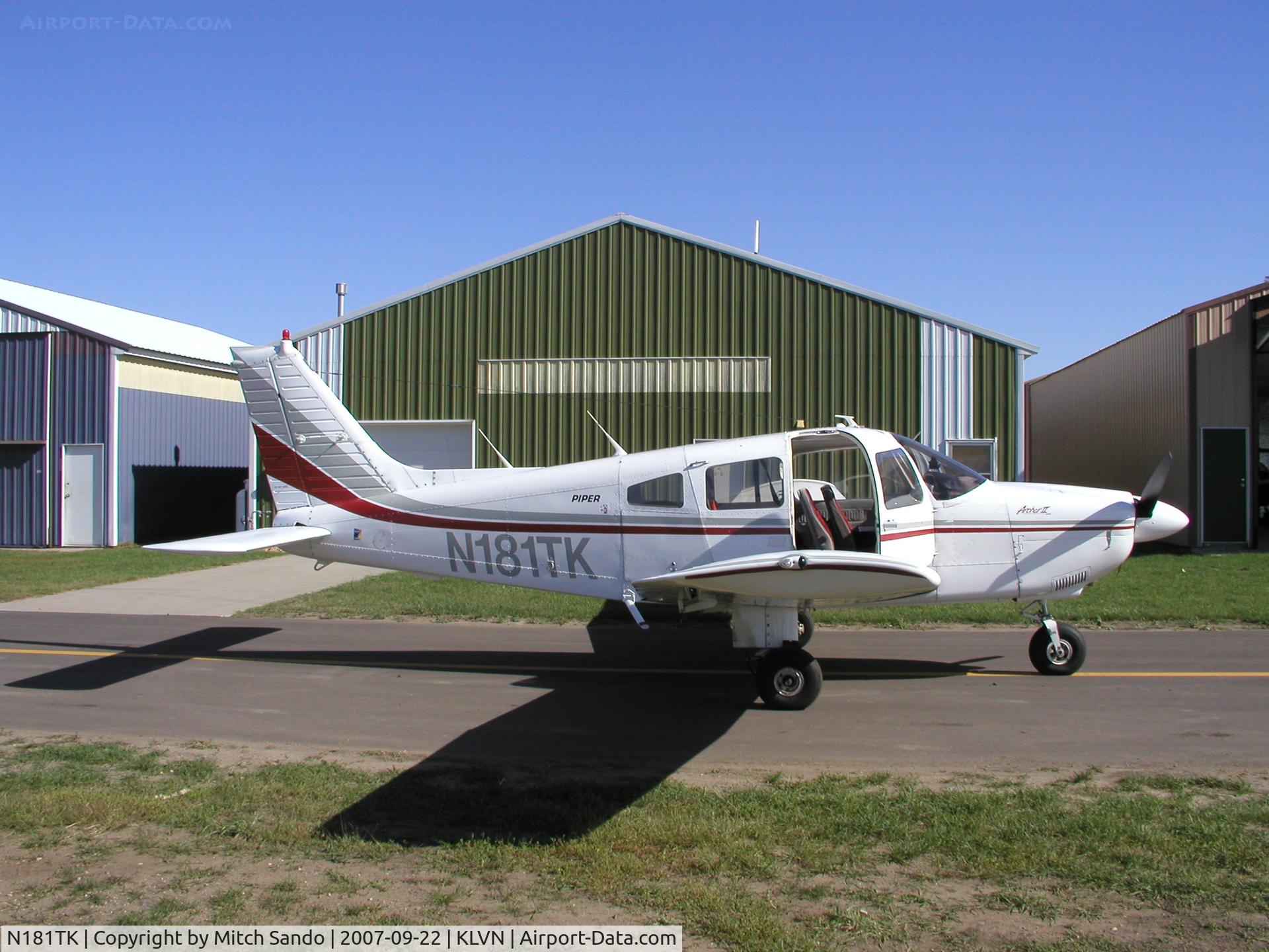 N181TK, 1977 Piper PA-28-181 C/N 28-7890193, Parked outside the Airlake Aero Hangar.