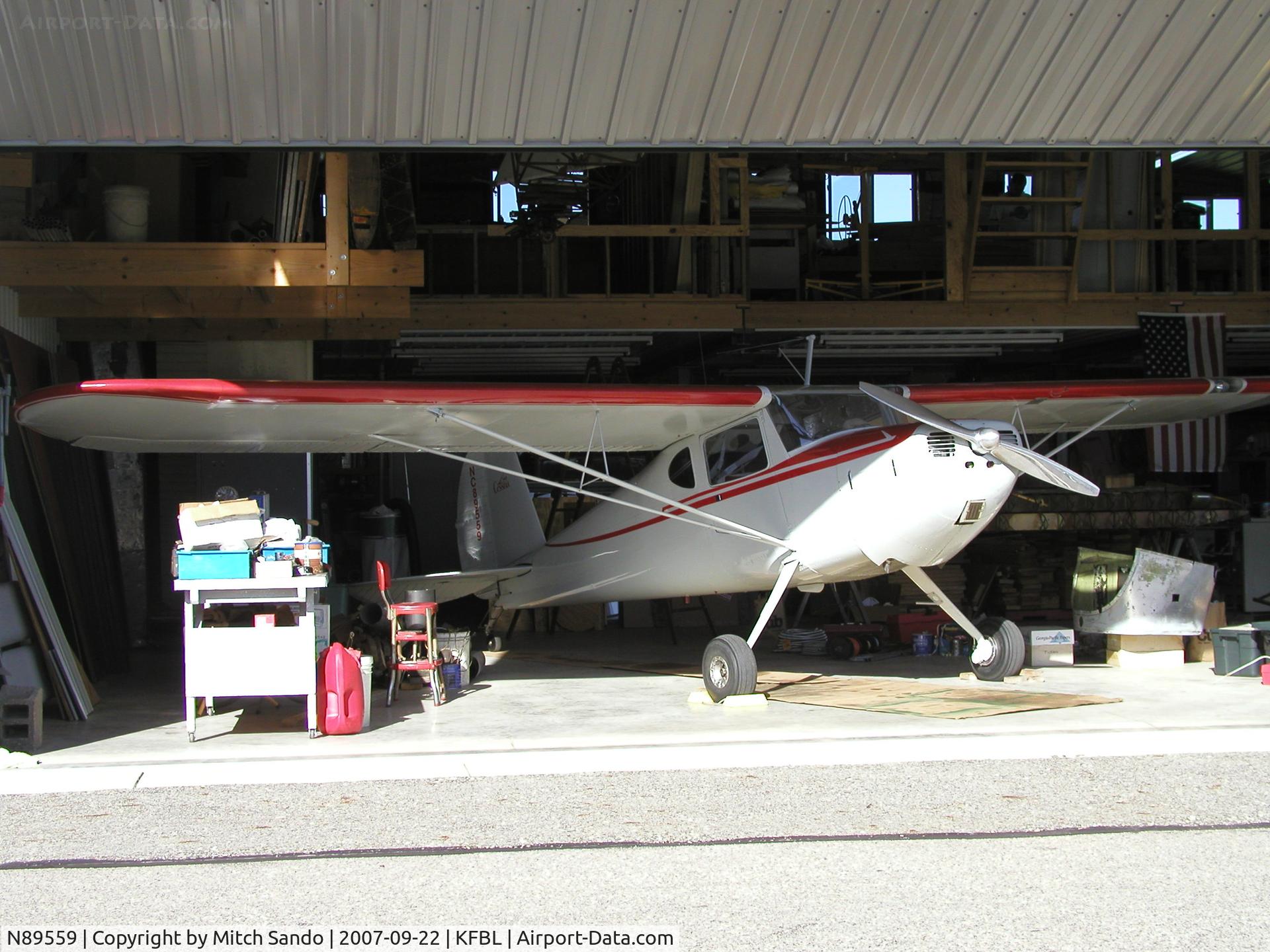 N89559, 1946 Cessna 140 C/N 8599, Parked inside the hangar.
