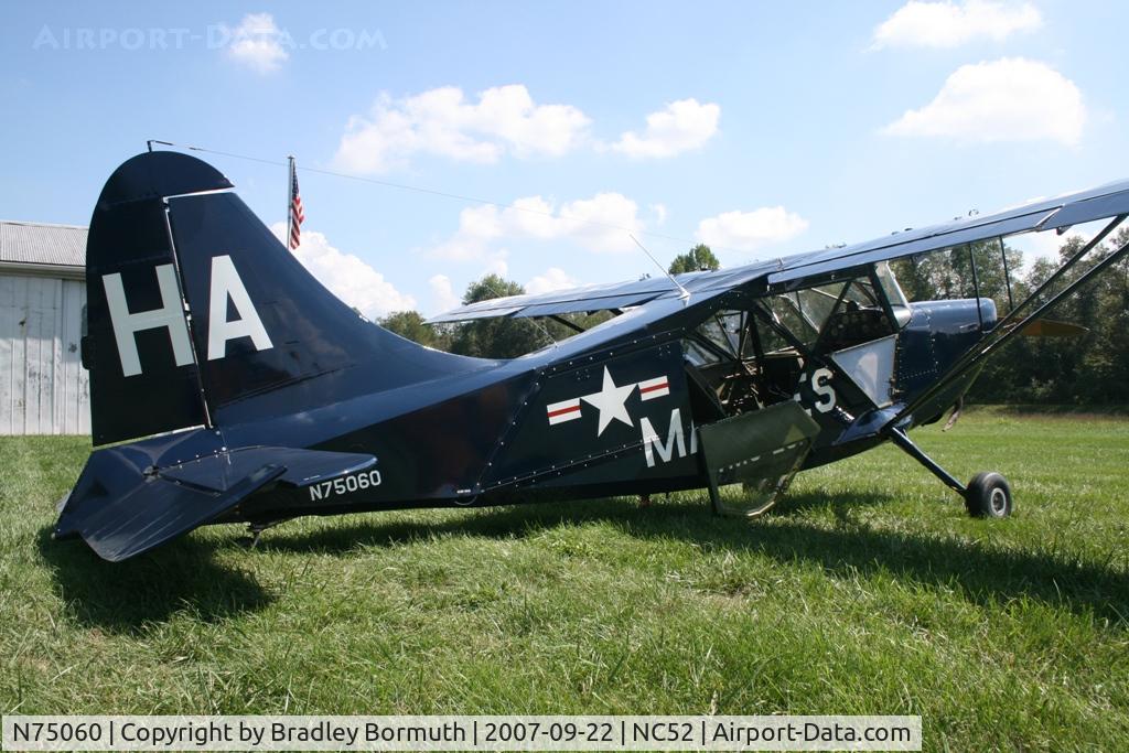 N75060, Stinson L-5E Sentinel C/N 76-3961, Taking a break after a morning of runing up the engine.