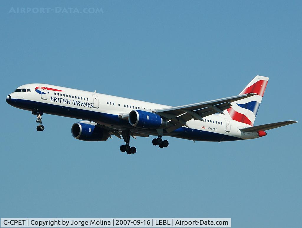 G-CPET, 1998 Boeing 757-236 C/N 29115, British on final RWY 25R.