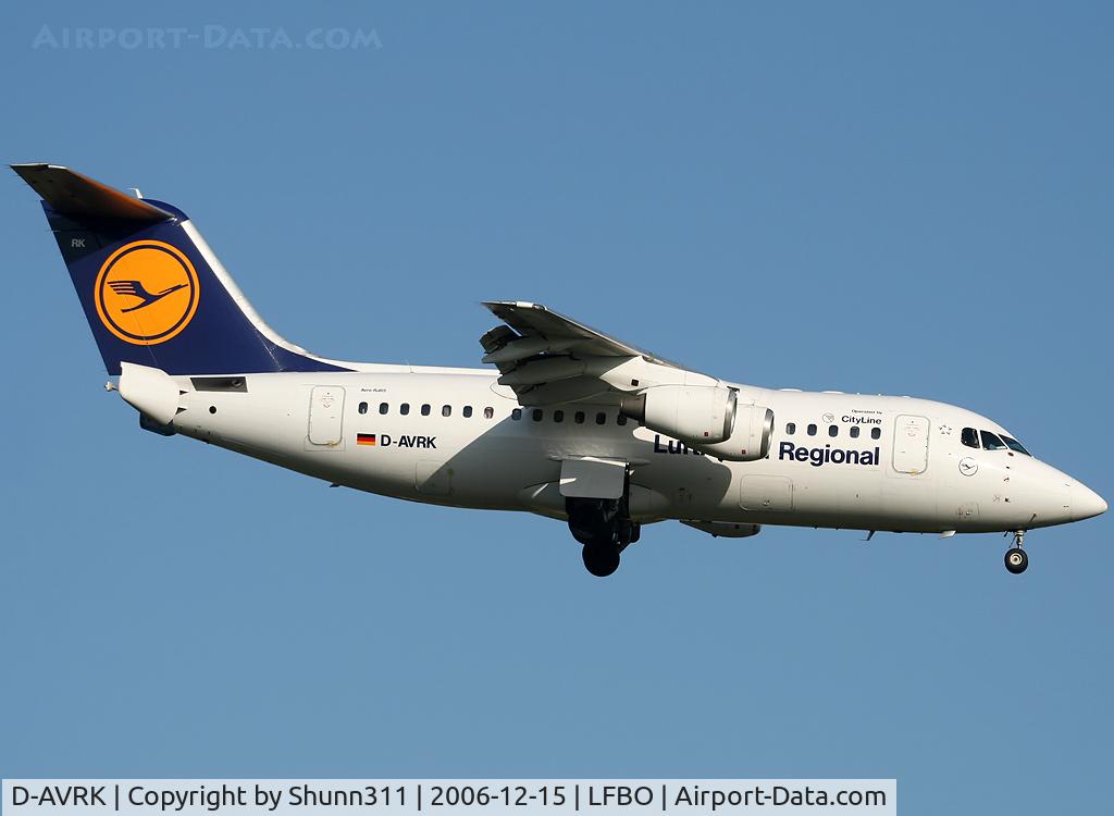 D-AVRK, 1996 British Aerospace Avro 146-RJ85 C/N E.2278, Landing rwy 14L