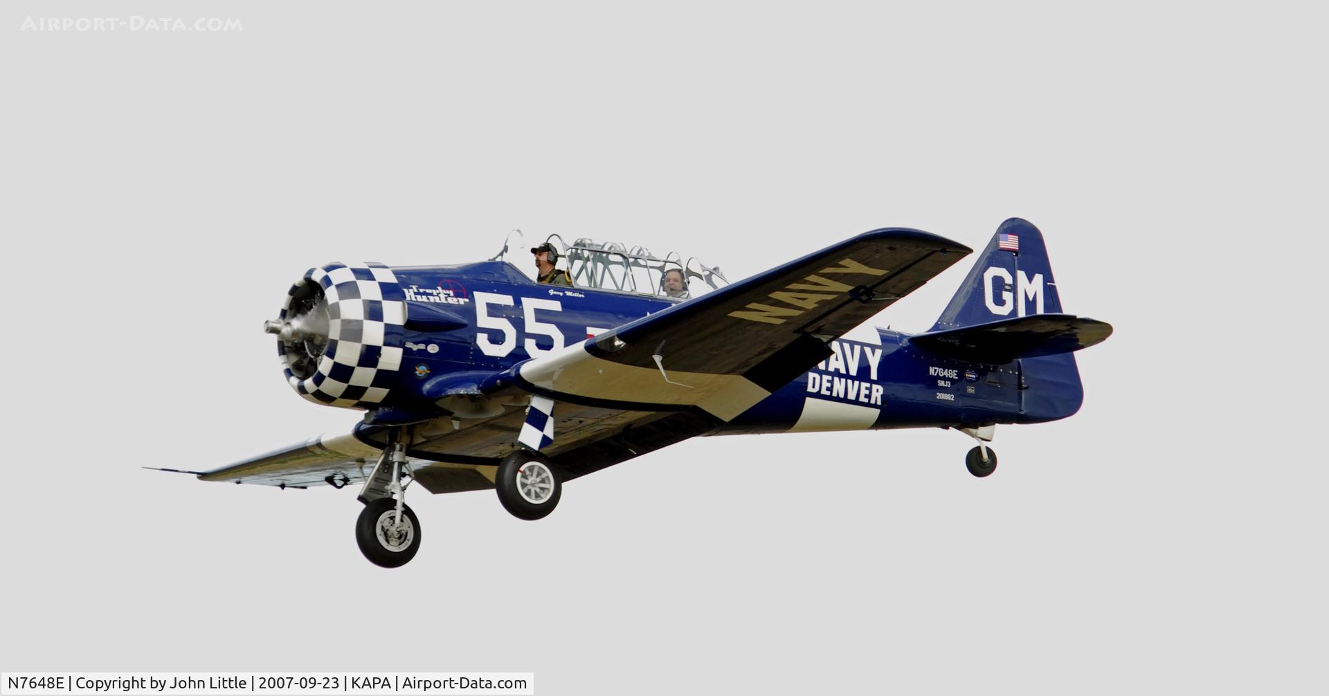N7648E, 1942 North American SNJ-3 Texan C/N 78-6987, Gary up in the SNJ on a cloudy and windy Saturday Morning