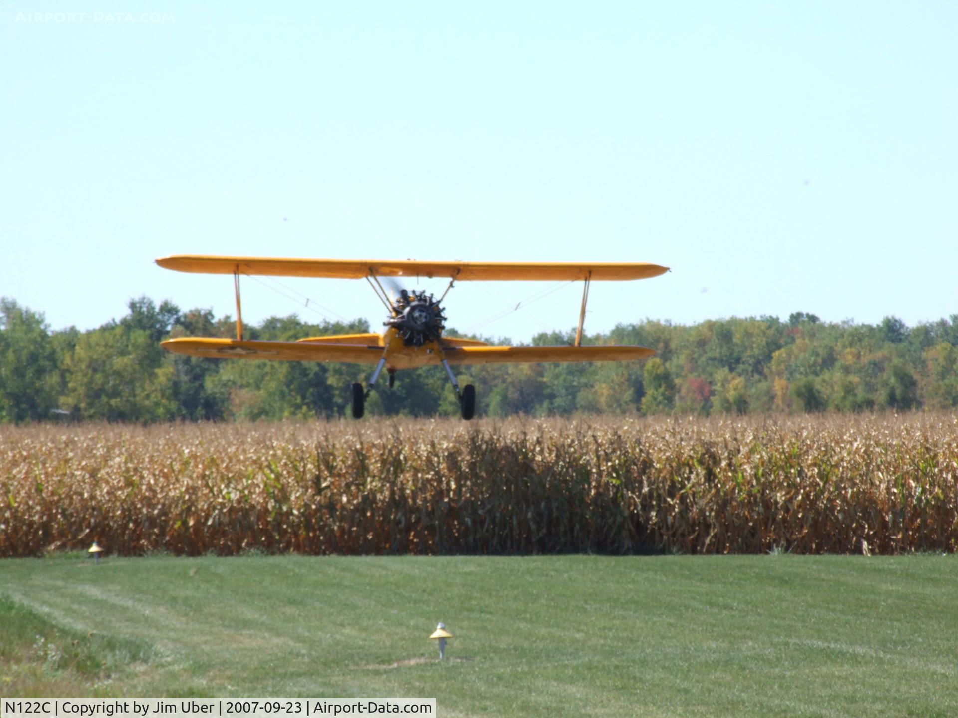 N122C, 1942 Boeing N2S-5 C/N 75-8648, Settling in at Rob's home strip in Albion (Williams Field)