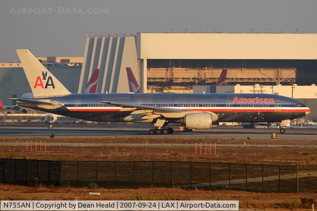 N755AN, 2001 Boeing 777-223 C/N 30263, American Airlines N755AN (FLT AA135) exitting RWY 24R after arrival from London Heathrow (EGLL).
