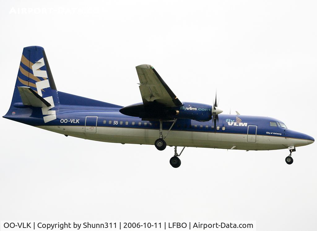 OO-VLK, 1988 Fokker 50 C/N 20122, Landing rwy 14R in new c/s