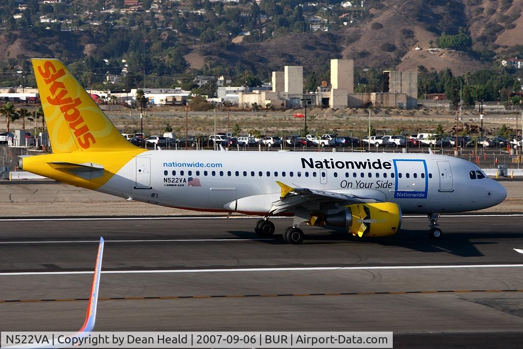 N522VA, 2006 Airbus A319-112 C/N 2811, Skybus Airlines N522VA (FLT SKB226) from Port Columbus Int'l (KCMH) rolling out on RWY 8 upon arrival. This aircraft sports the 