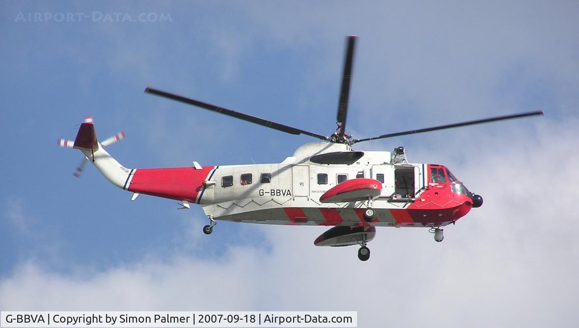 G-BBVA, 1973 Sikorsky S-61N C/N 61718, S-61N seen overhead Weymouth