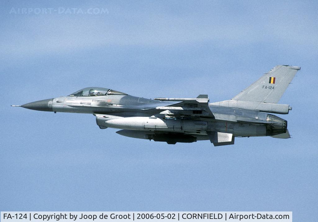 FA-124, SABCA F-16AM Fighting Falcon C/N 6H-124, Pulling away after strafing one of the targets on the Cornfield range.