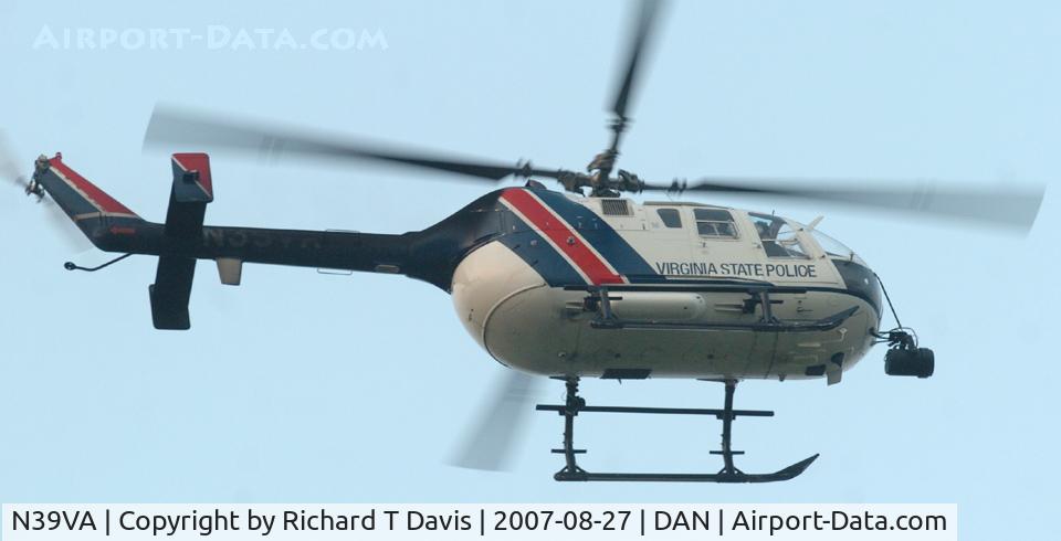 N39VA, 1993 MBB Bo-105LS-A3 C/N 2041, Virginia State Police  1993 Eurocopter/canada BO 105LS A-3  on the Va.-N.C. border in Danville Va. to pick up man injured in a cargo truck accident at a ramp.