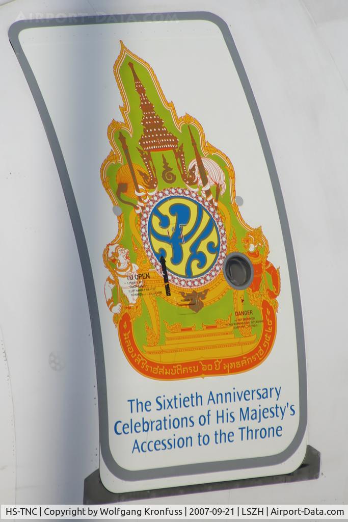 HS-TNC, 2005 Airbus A340-642 C/N 689, CloseUp of the Anniversary Sticker